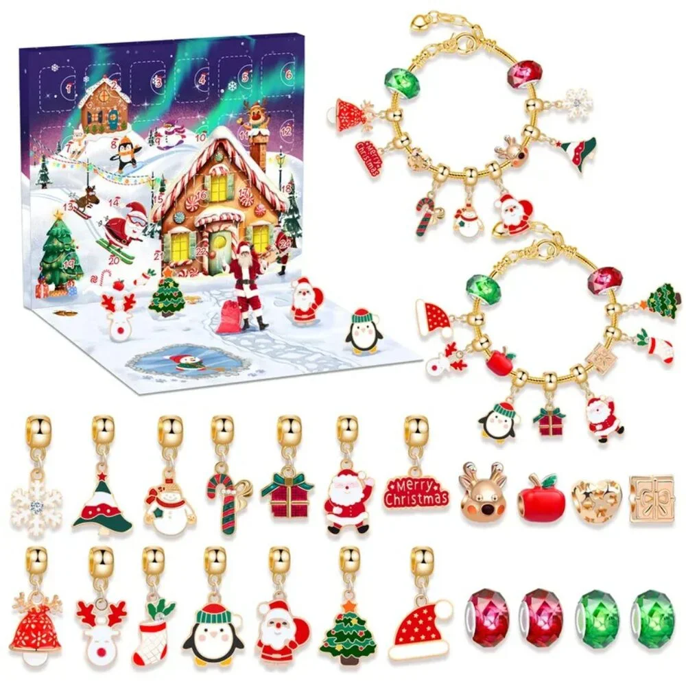 Christmas Advent Calendar Girls Charm Bracelets Trendy